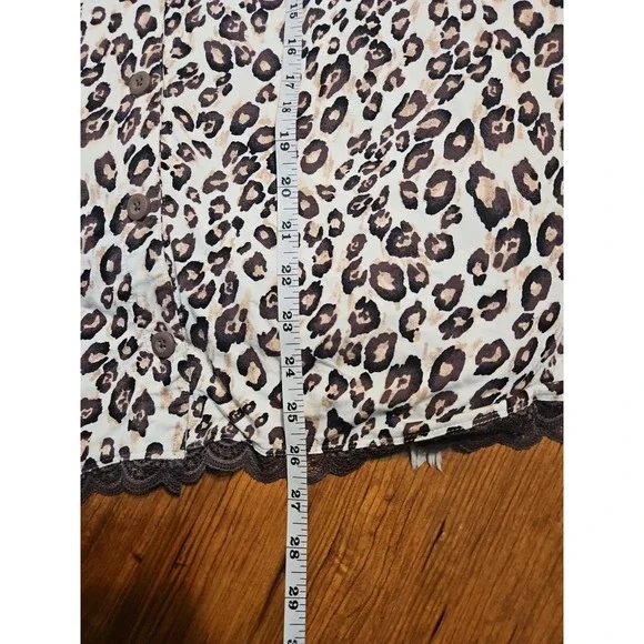 Soma Brown Animal Print Pajama Top Short Sleeve Lace Trim SZ M - Picture 4 of 7